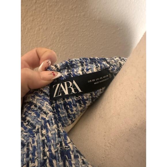 Zara Blue Blazer Tweed Jacket preppy - Picture 5 of 5
